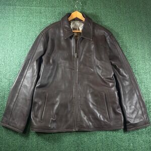 Comstock Expedition Leather Jacket Mens XL Brown Good Zip Front Point Collar